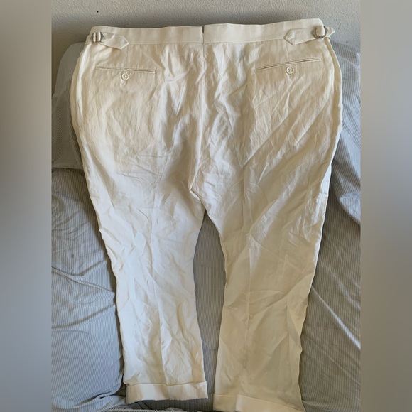 Ralph Lauren Purple Label Mens Dress Pants 42 x 29 Silk Linen Cream adjusters - Picture 5 of 8